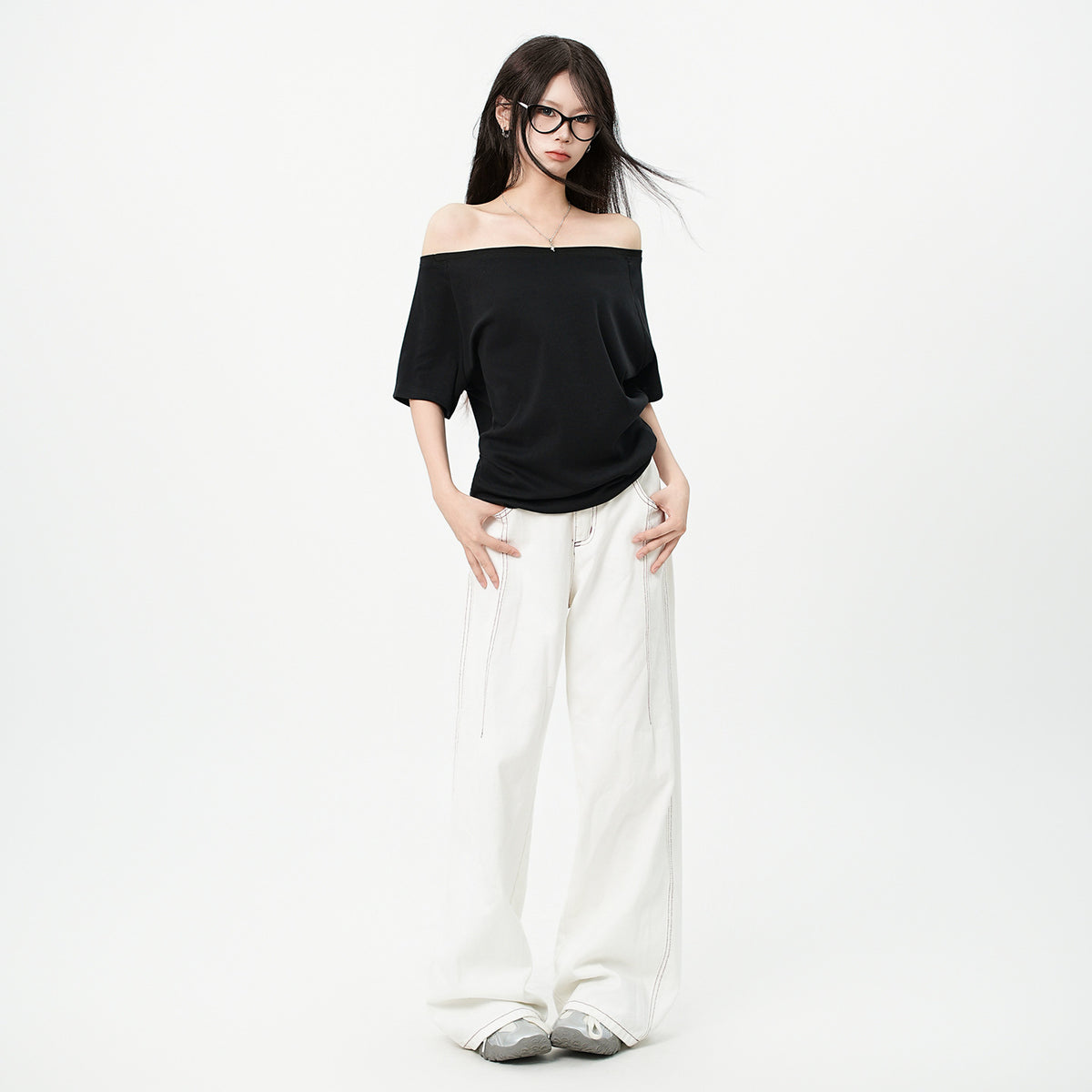 One-Shoulder Asymmetrical Design Short Sleeve T-Shirt Loose Relaxed Style Top