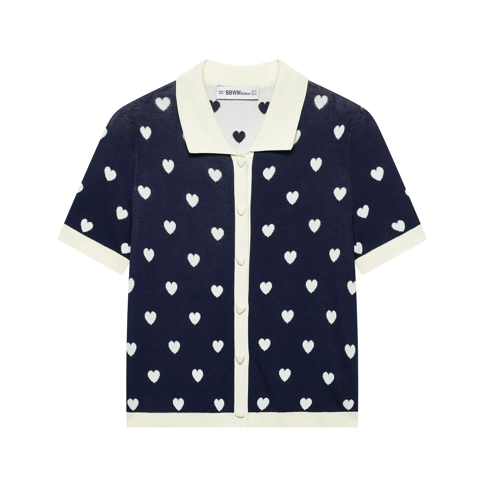 Versatile heart-shaped jacquard knitted polo shirt