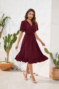 V-neck high waisted tied dress