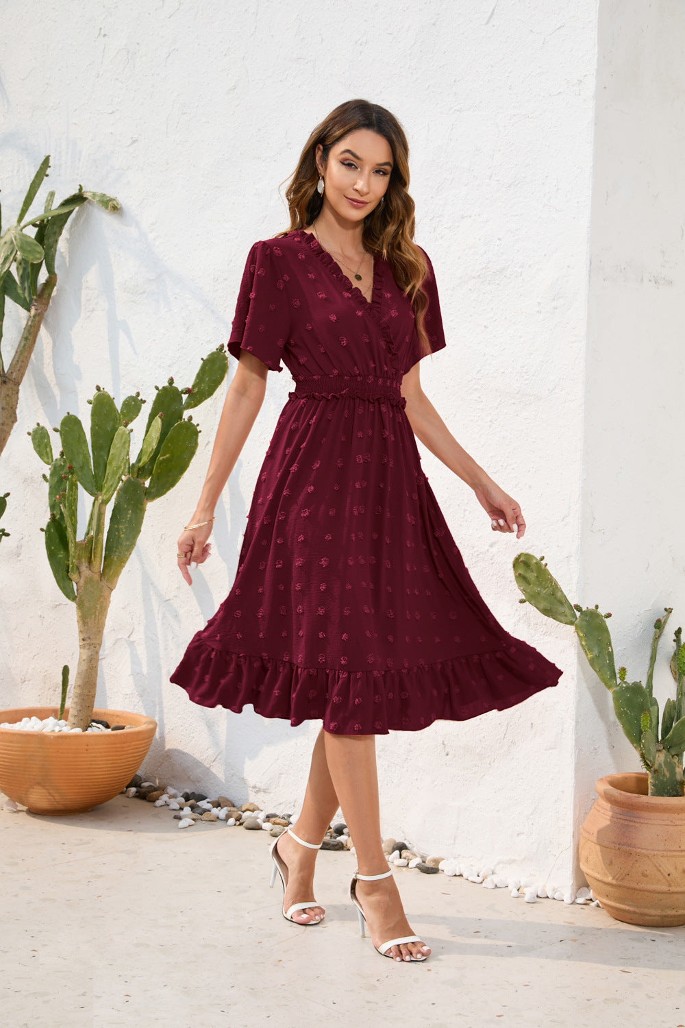 V-neck high waisted tied dress