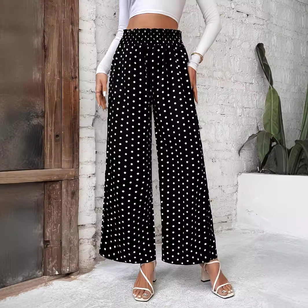 Wave print high waisted wide leg pants