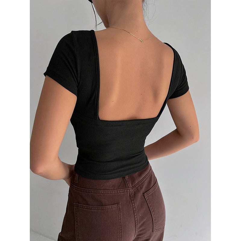 Solid Color Short Sleeve Round Neck Women's Yoga Top
