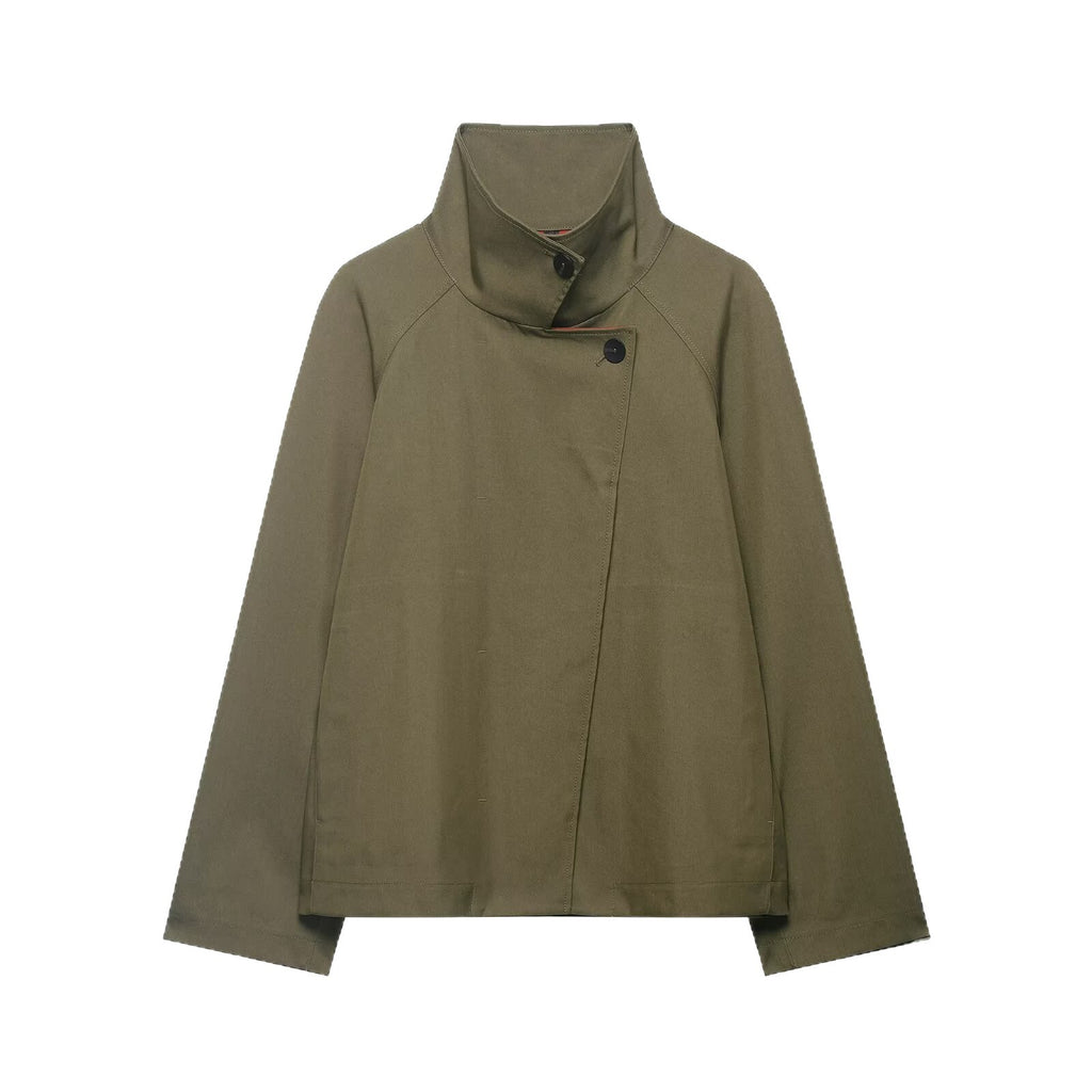 Style High Neck Loose Short Trench Coat for Women
