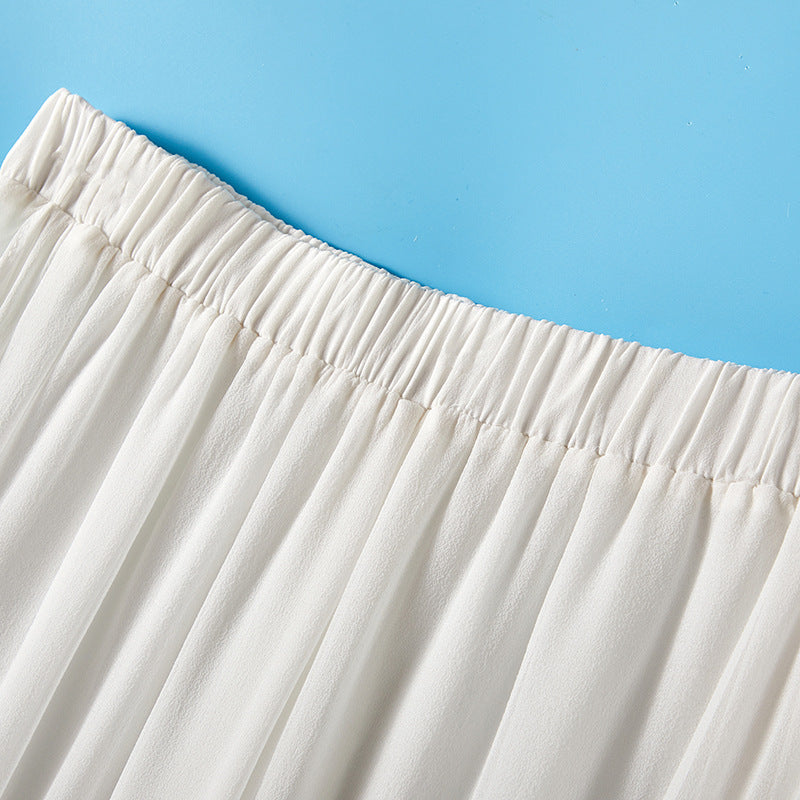 Lightweight Elegant Fashion Nine-Part Pants Women's Summer Elastic Waist Casual Silk Wide Leg Pants