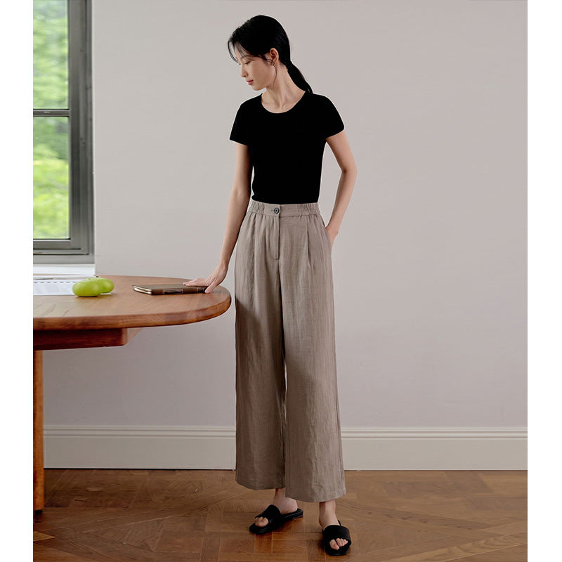 RelaxedLightweight Wide-Leg Pants for Women, High-Waisted Straight Leg Loose Casual Long Trousers