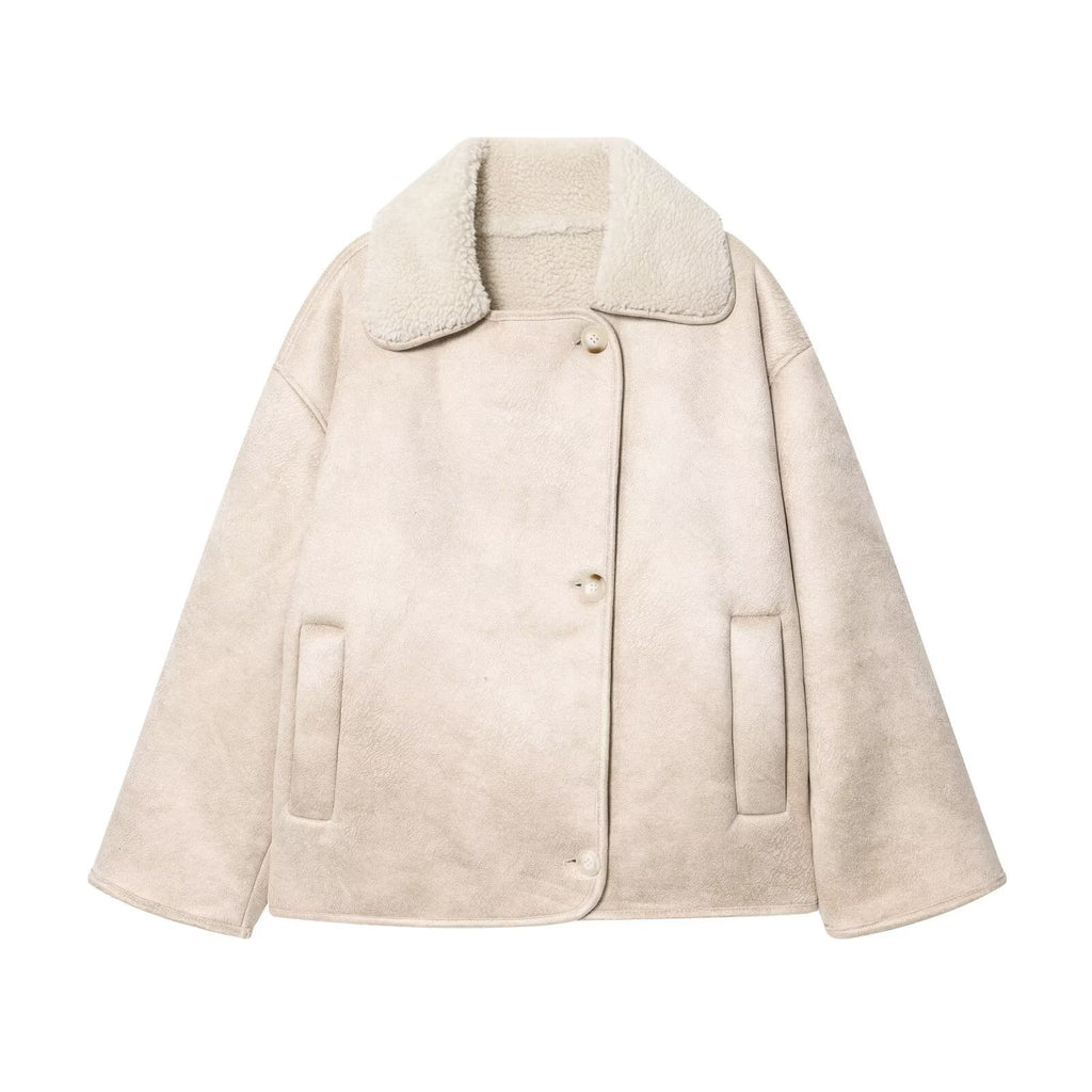 Fur integrated double-sided jacket for women