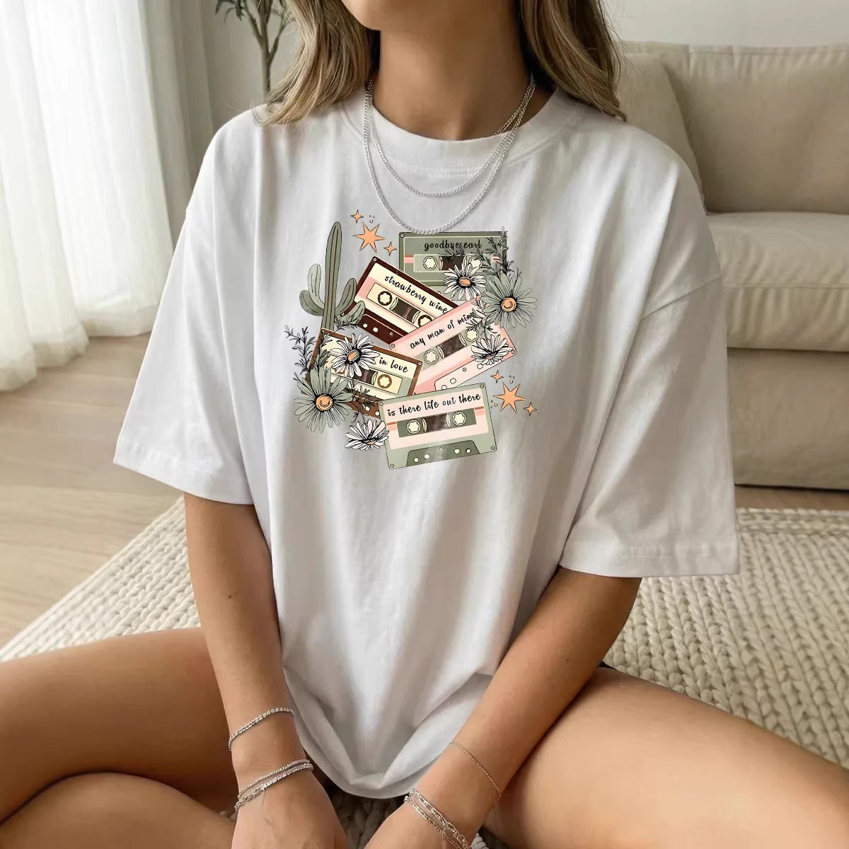 Short sleeved round neck top for women