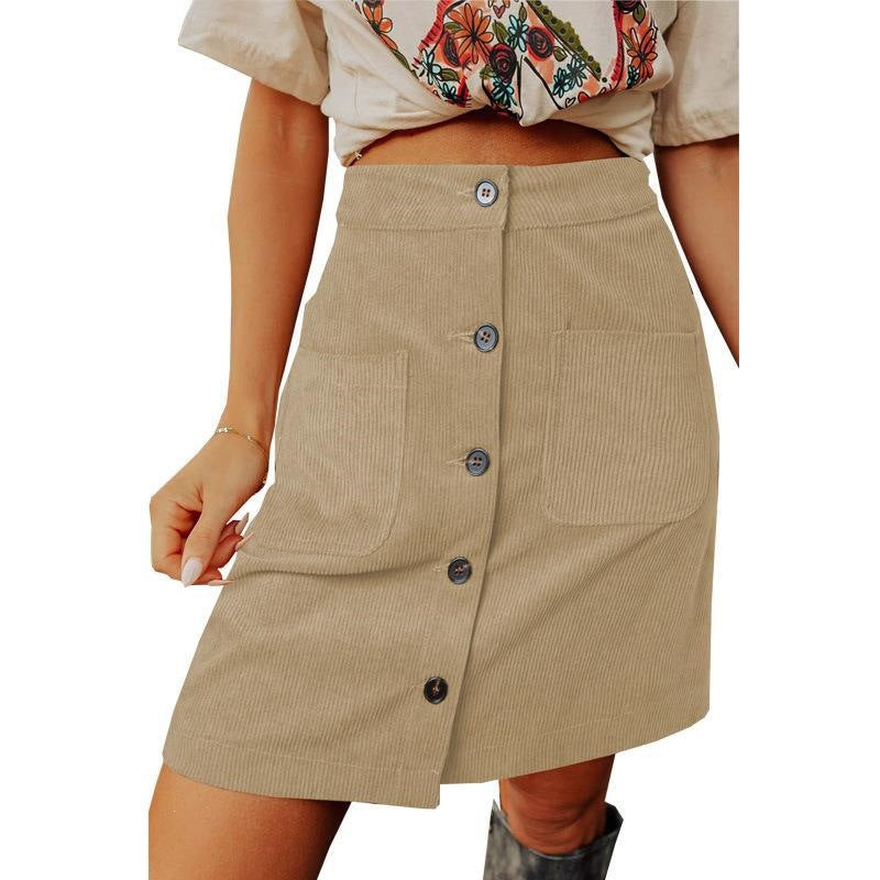 Casual Corduroy Skirt Women Autumn WinterStyle High Waist A-Line Midi Skirt