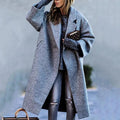 Autumn Long Sleeve Notched Lapel Printed Woolen Trench Coat for Women