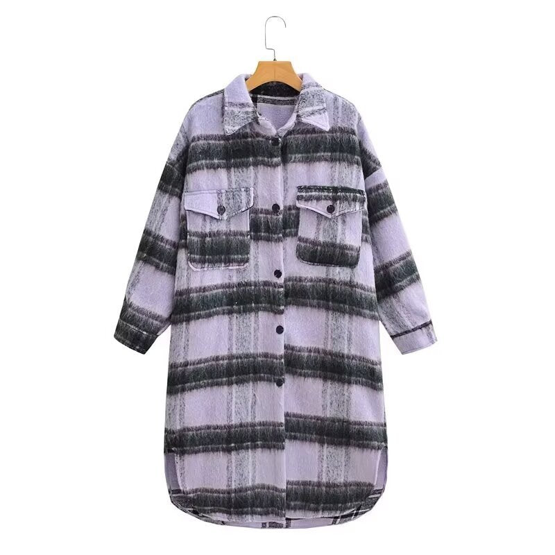 Versatile woolen plaid jacket