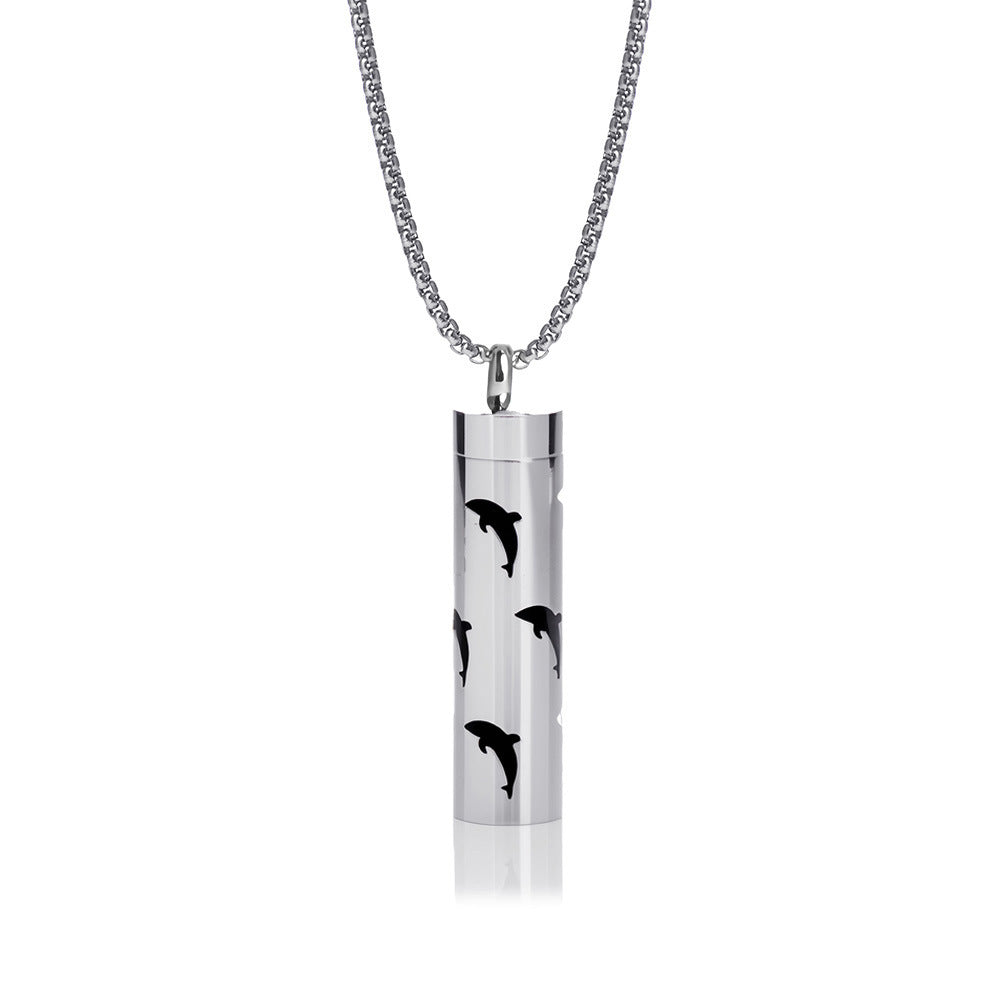 Cylindrical Heart-shaped Diffuser Pendant Necklace with Essential Oil, Stainless Steel Necklace for Men and Women, Titanium Steel Pendant