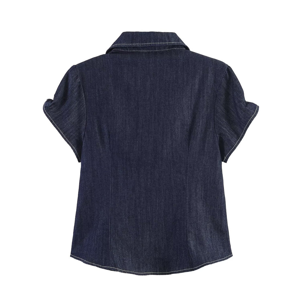Casual versatile denim short sleeved top