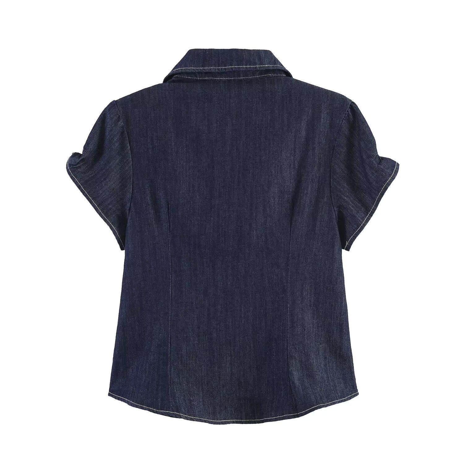 Casual versatile denim short sleeved top