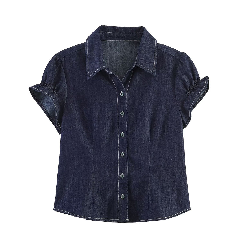 Casual versatile denim short sleeved top