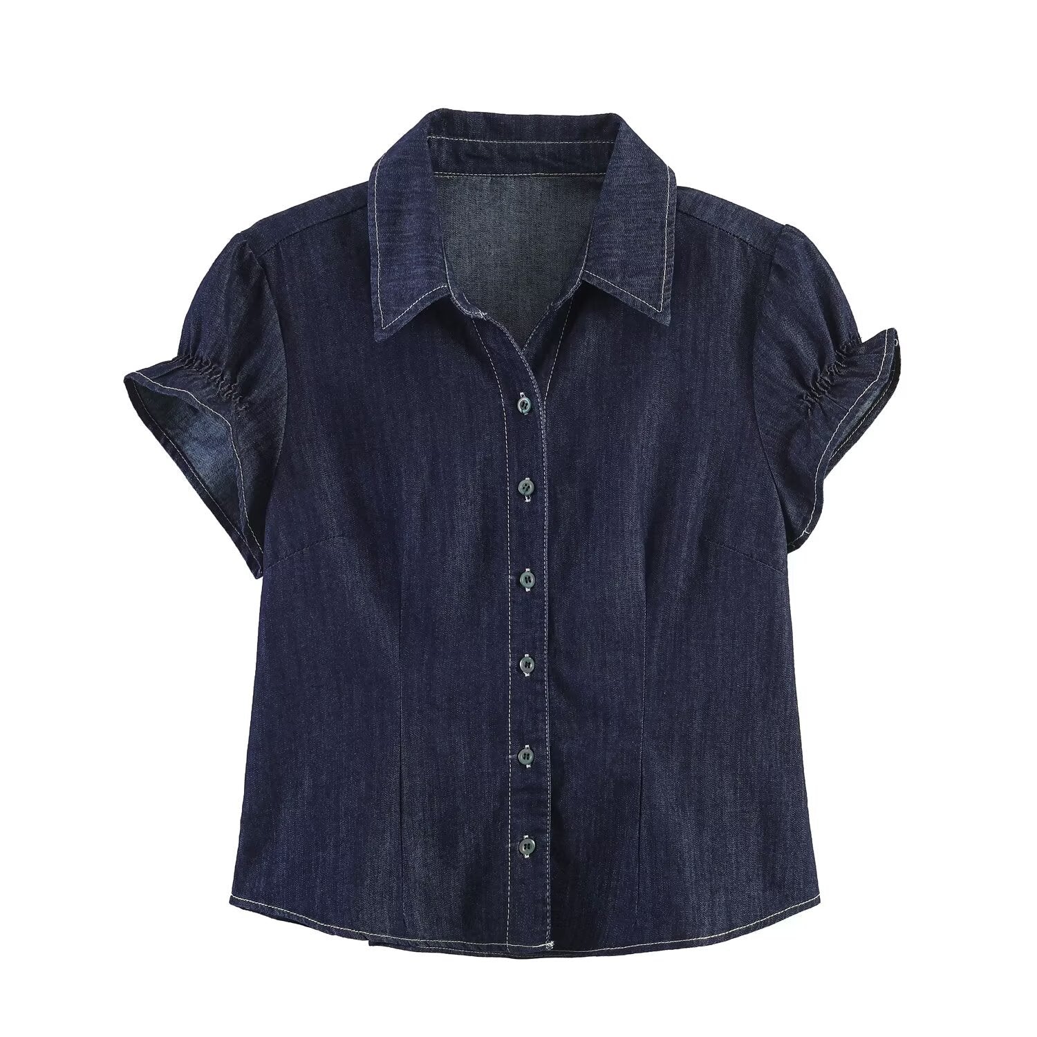 Casual versatile denim short sleeved top