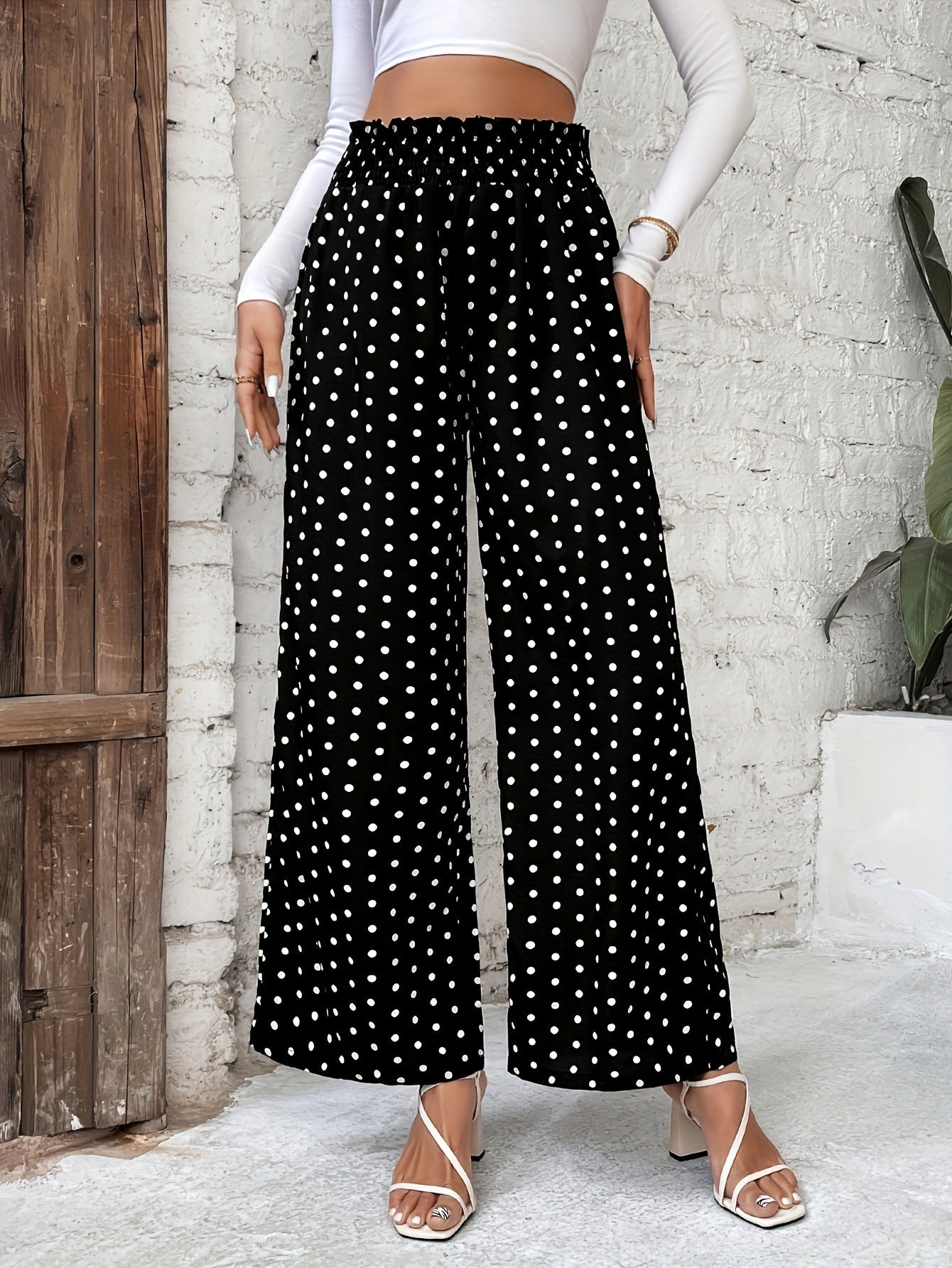 Wave print high waisted wide leg pants
