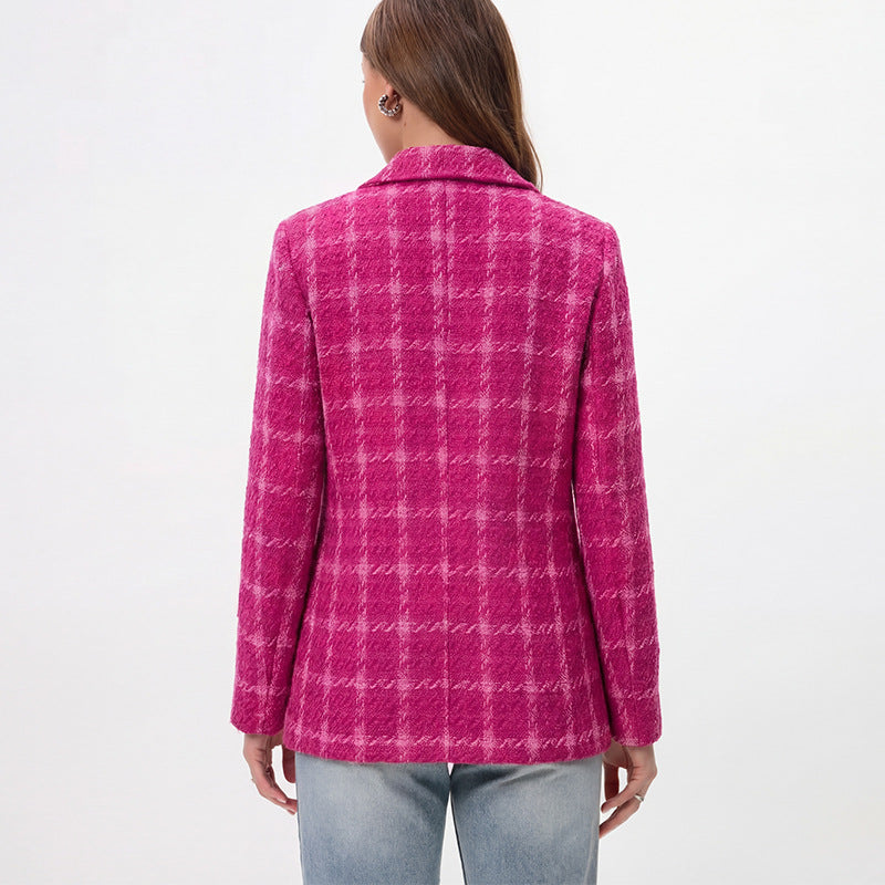 Plaid cardigan jacket mid length for women