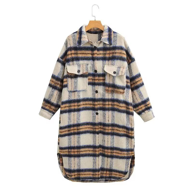 Versatile woolen plaid jacket