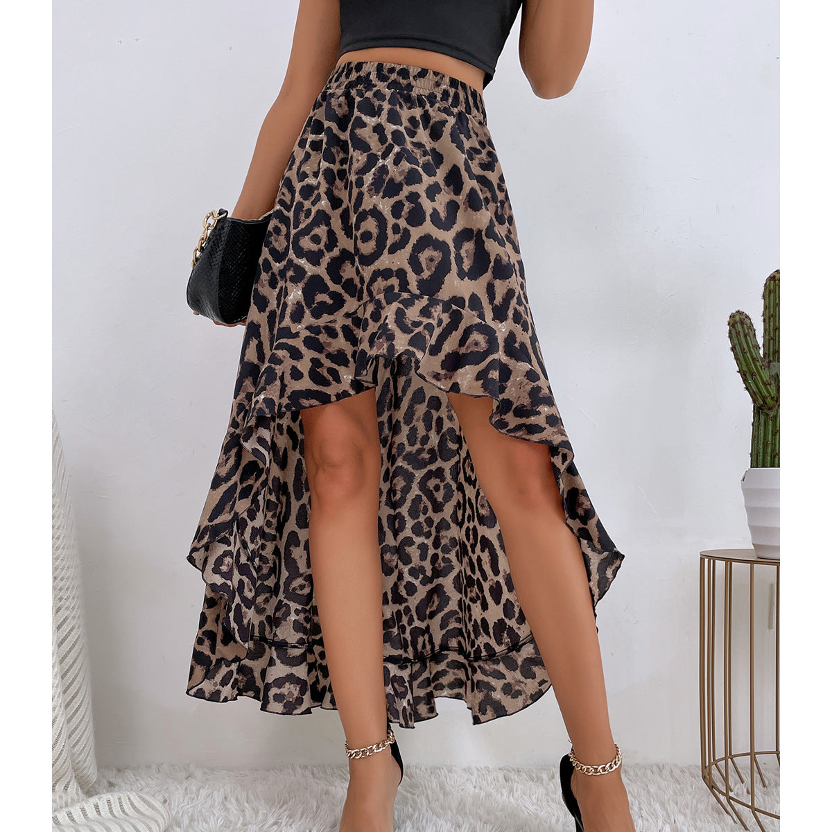 Irregular leopard print skirt