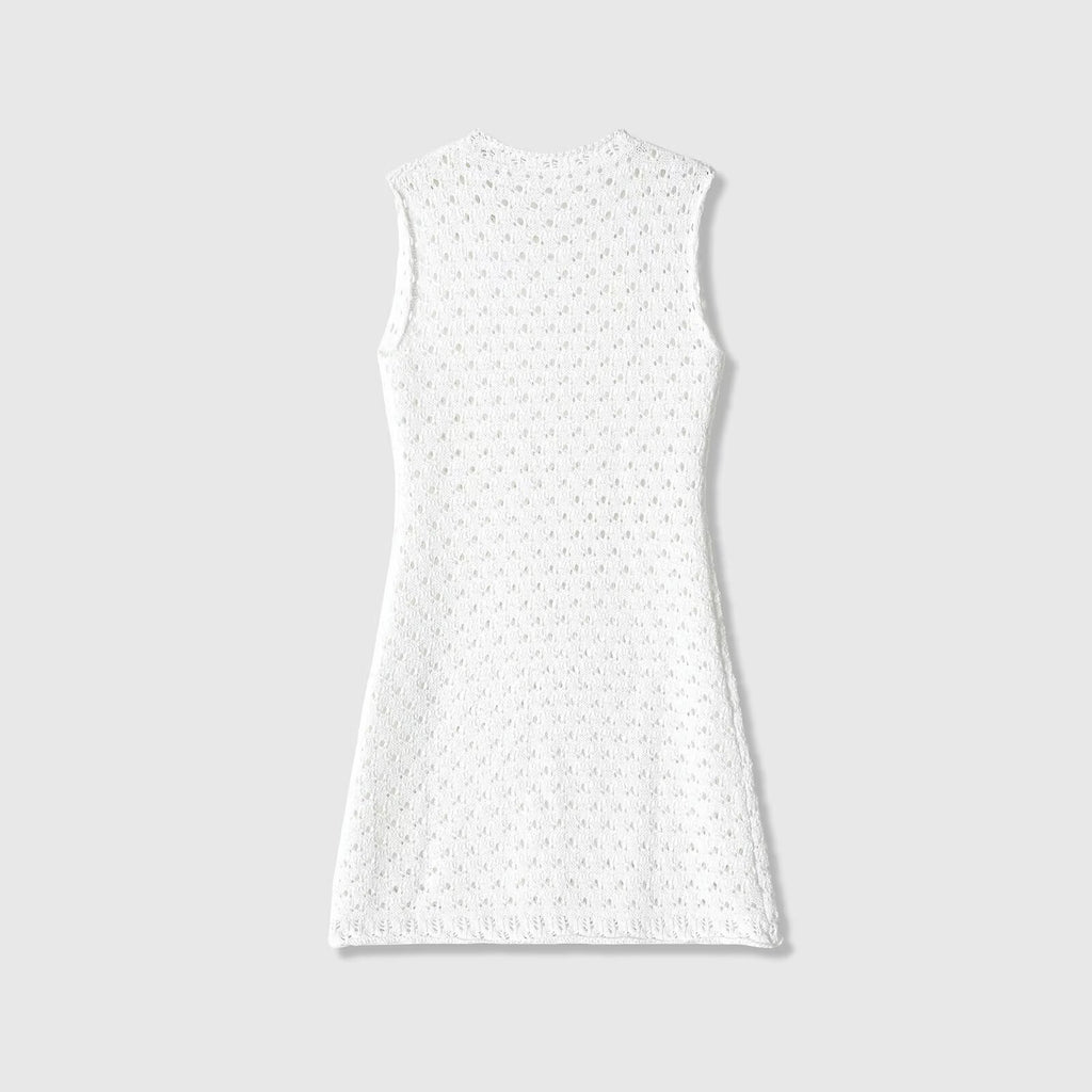 Sleeveless round neck hollow knitted mini dress