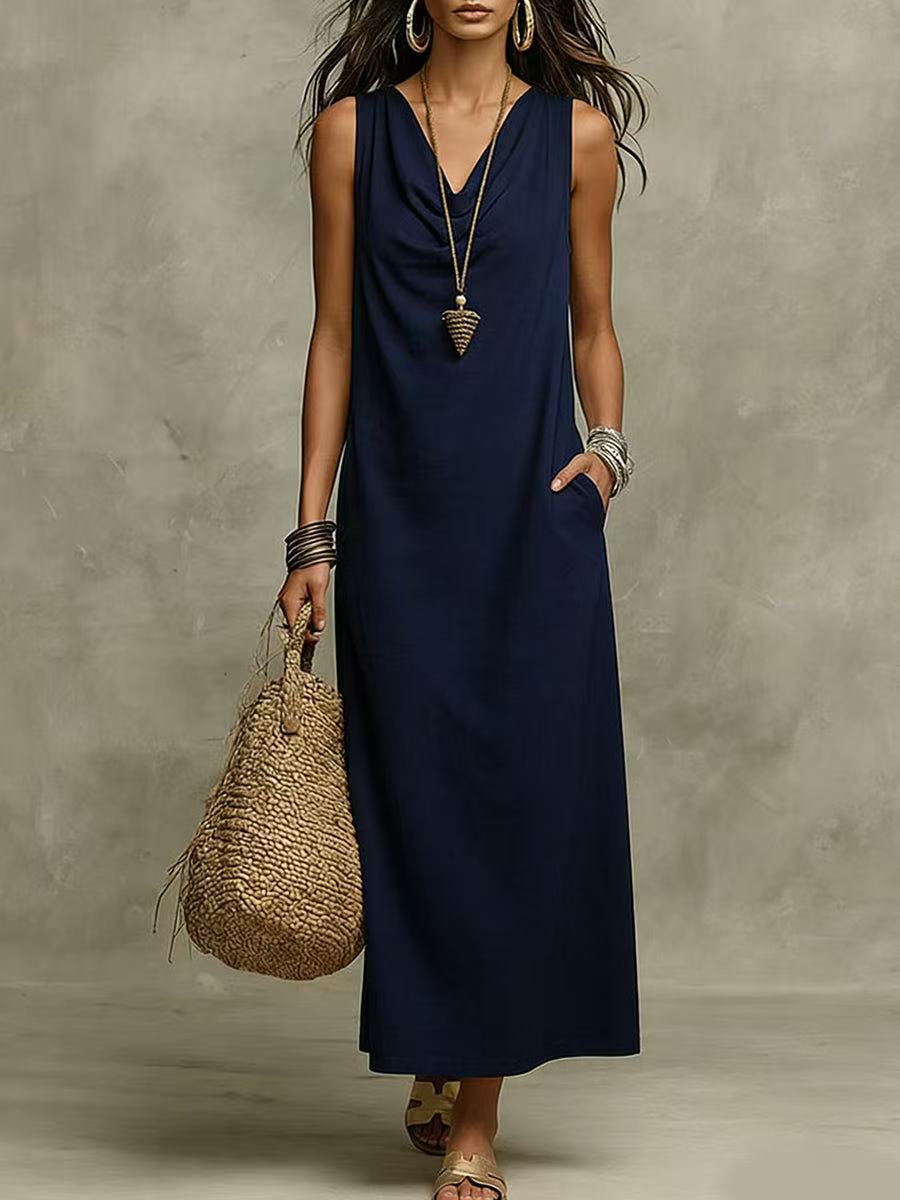 Elegant Sleeveless V-Neck Long Dress Summer Fashion Dress