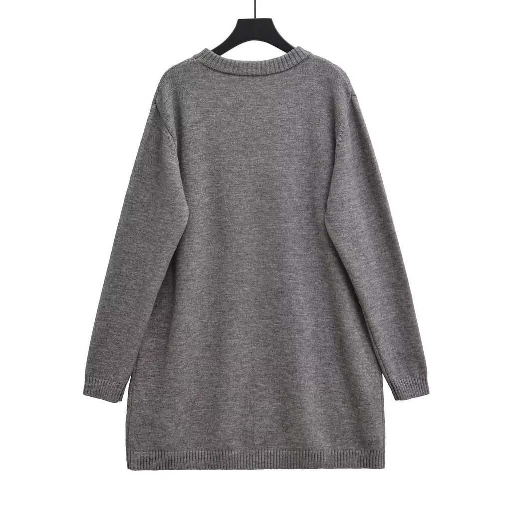 Lazy style casual versatile loose round neck knitted dress