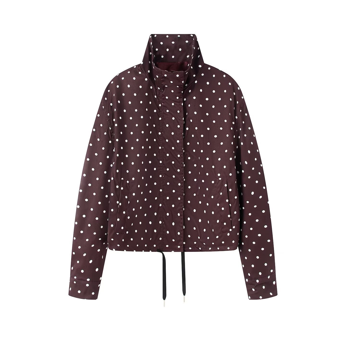 Chic Dot Print Bubble Sleeve Stand Collar Jacket for Women
