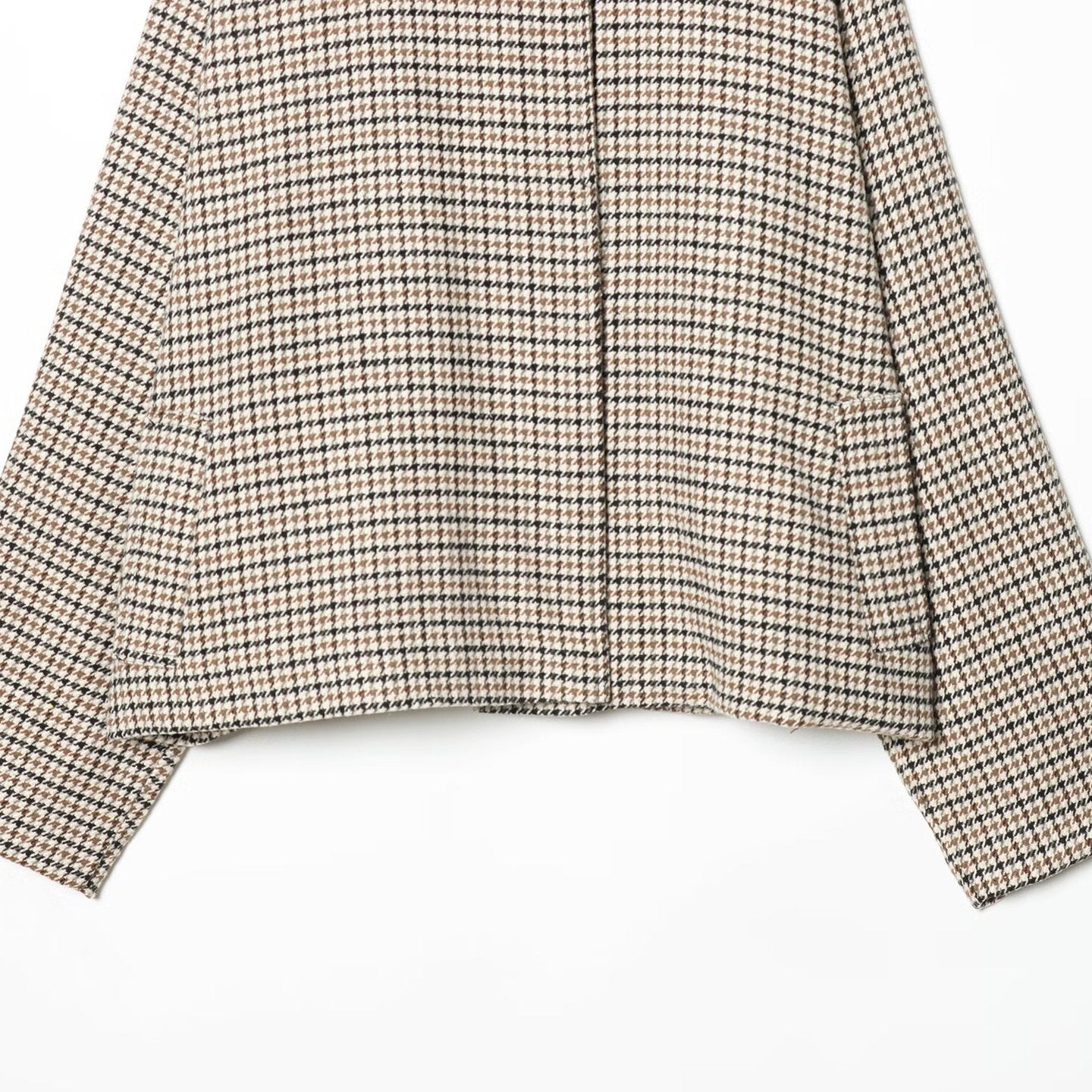 Chic Houndstooth Wool Coat for Women with Stand Collar