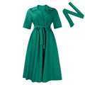 Short sleeved suit collar strap solid color dress