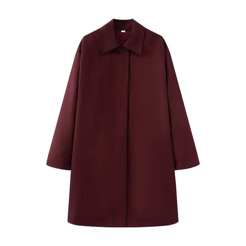 Flip collar long sleeved women's trench coat