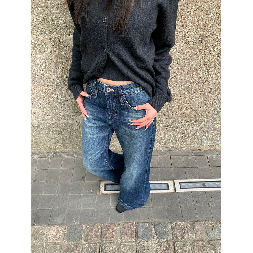 Style Fitted Jeans with Pocket Design, Casual Slim Fit Long Pants