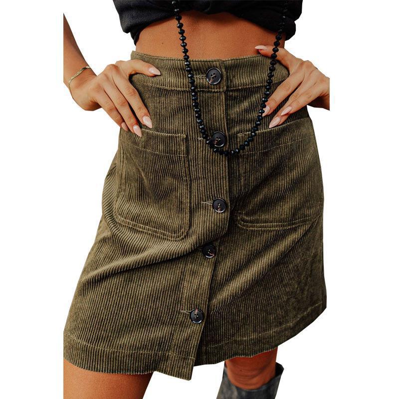 Casual Corduroy Skirt Women Autumn WinterStyle High Waist A-Line Midi Skirt