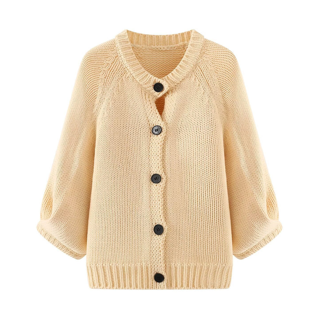 Round neck bubble sleeve knitted jacket