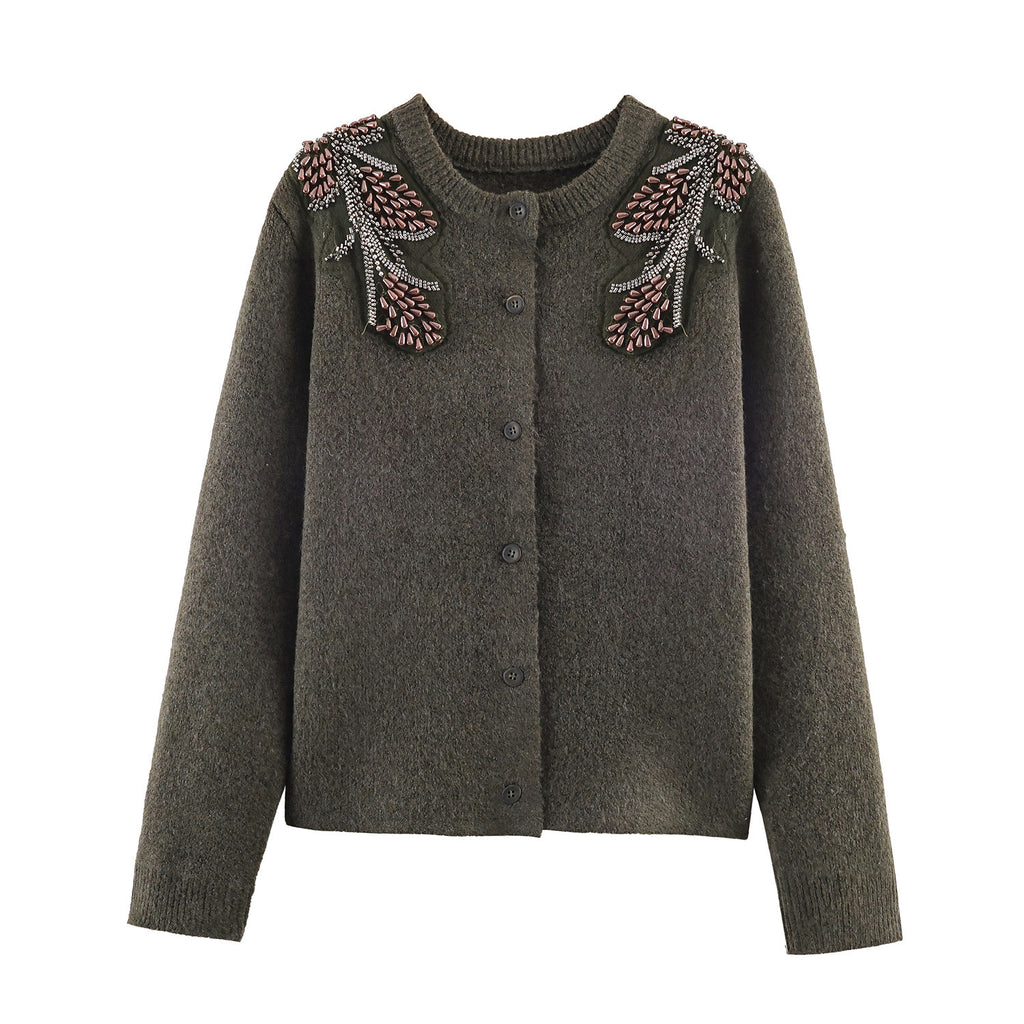 Gentle bead embellished knitted cardigan jacket