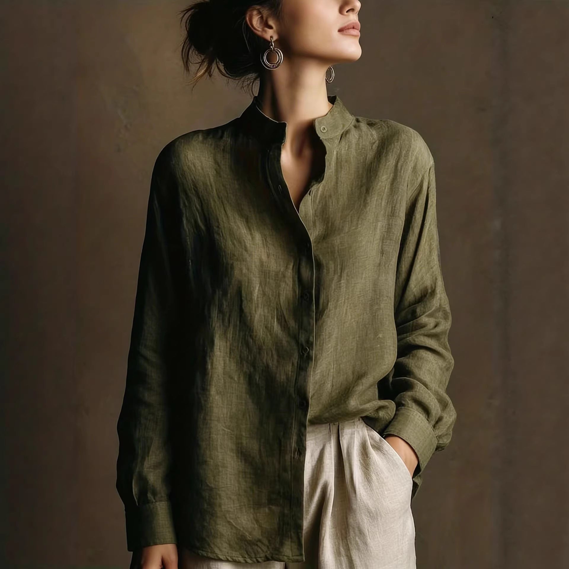 Collar loose long sleeved shirt