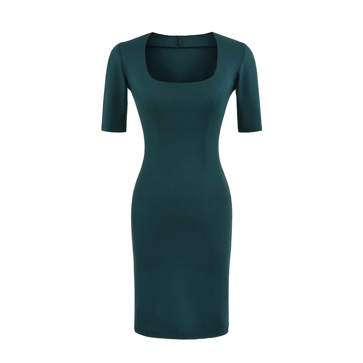 Curved Feminine Knitted Mid-Sleeve Mini Dress for Women Sexy Sheath Dress