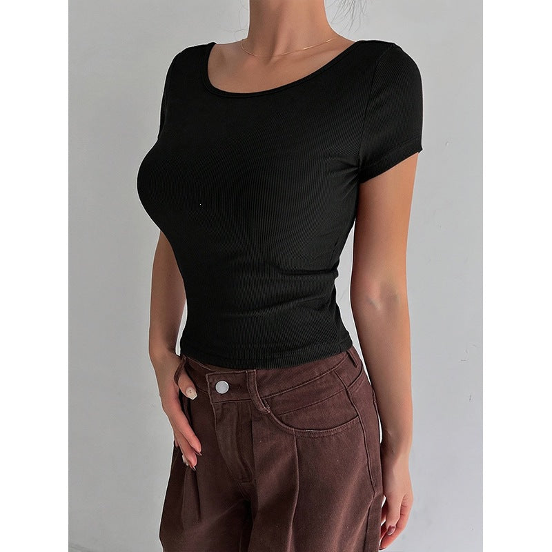Solid Color Short Sleeve Round Neck Women's Yoga Top