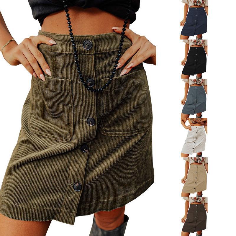 Casual Corduroy Skirt Women Autumn WinterStyle High Waist A-Line Midi Skirt