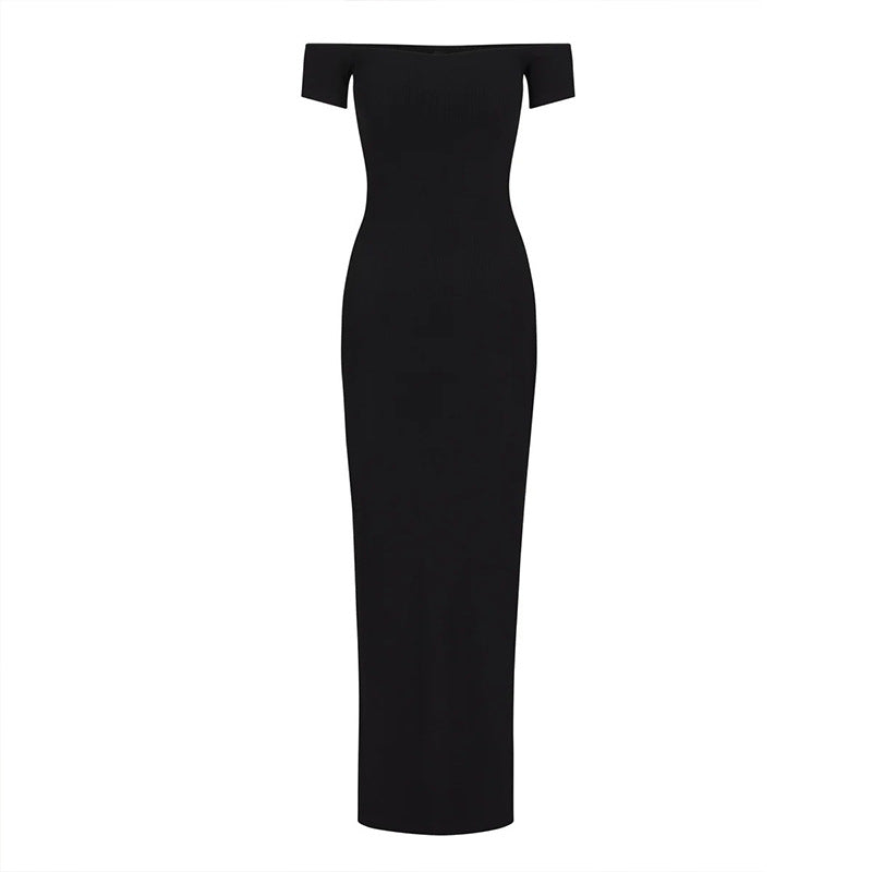 Pure Seductive Off-Shoulder Dress , Bodycon Fitted Waist-Cinching Long Dress for Date Night,