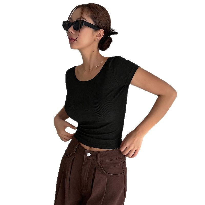 Solid Color Short Sleeve Round Neck Women's Yoga Top