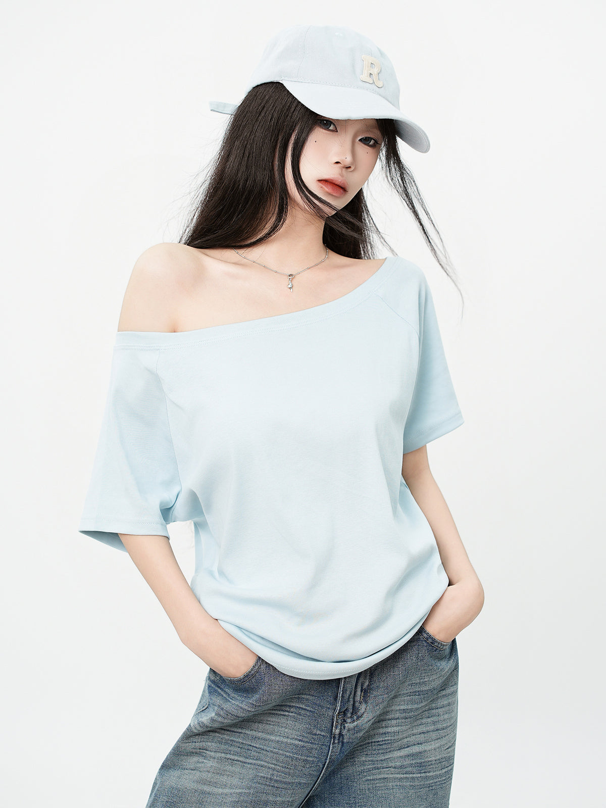 One-Shoulder Slash Neck Sleeveless T-Shirt for Women, Loose Casual Top