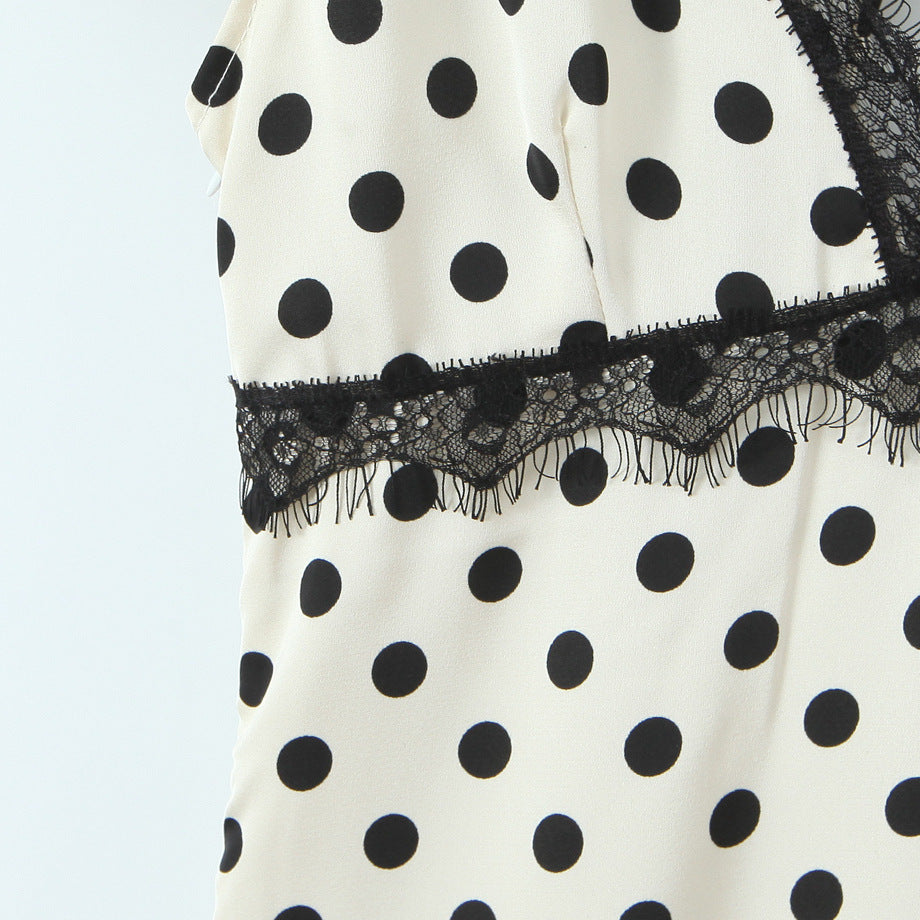Casual versatile lace polka dot dress
