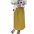 Casual Solid Color Versatile Linen Skirt for Women Elastic Waist Slimming Long Loose A-Line Skirt