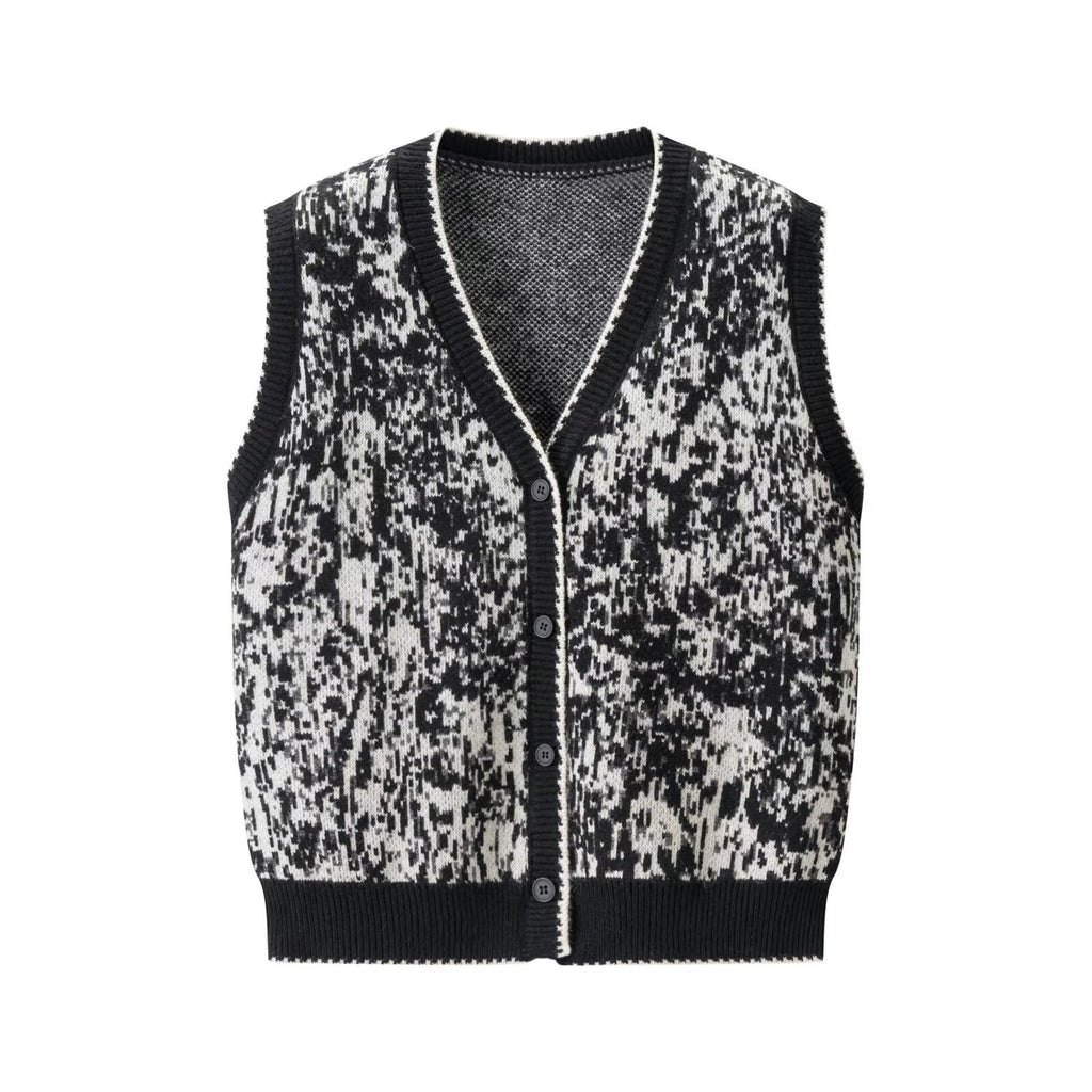 Vintage V-neck Jacquard Knitted Vest