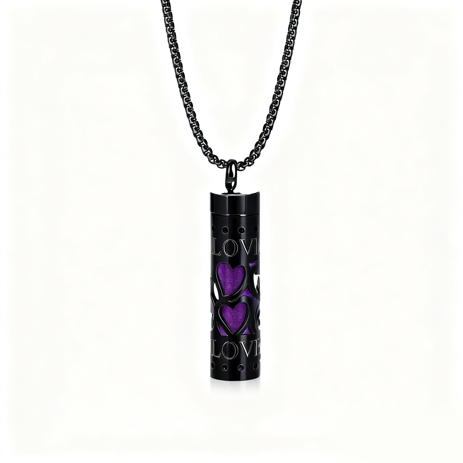 Cylindrical Heart-shaped Diffuser Pendant Necklace with Essential Oil, Stainless Steel Necklace for Men and Women, Titanium Steel Pendant