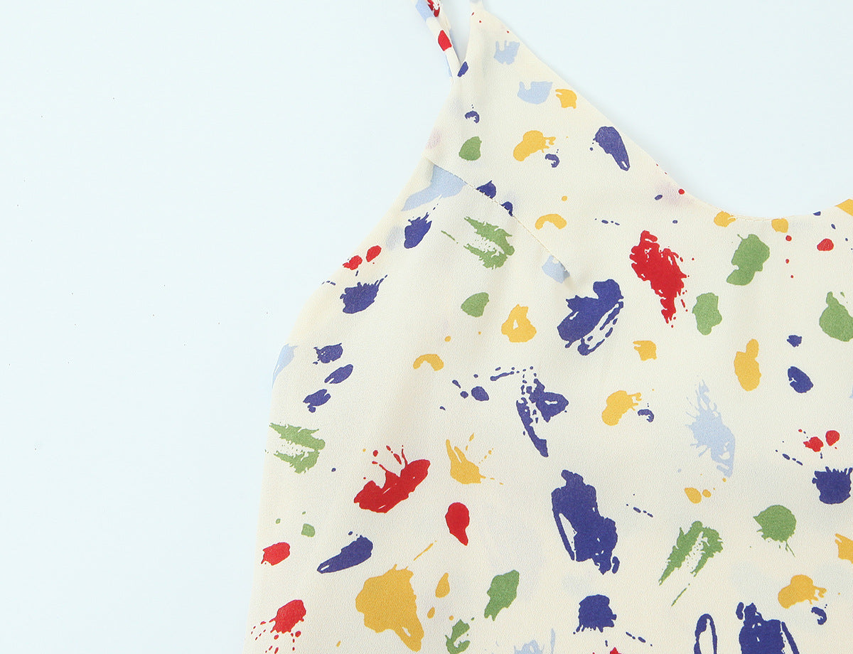 Colorful spotted printed backless lace up suspender dress