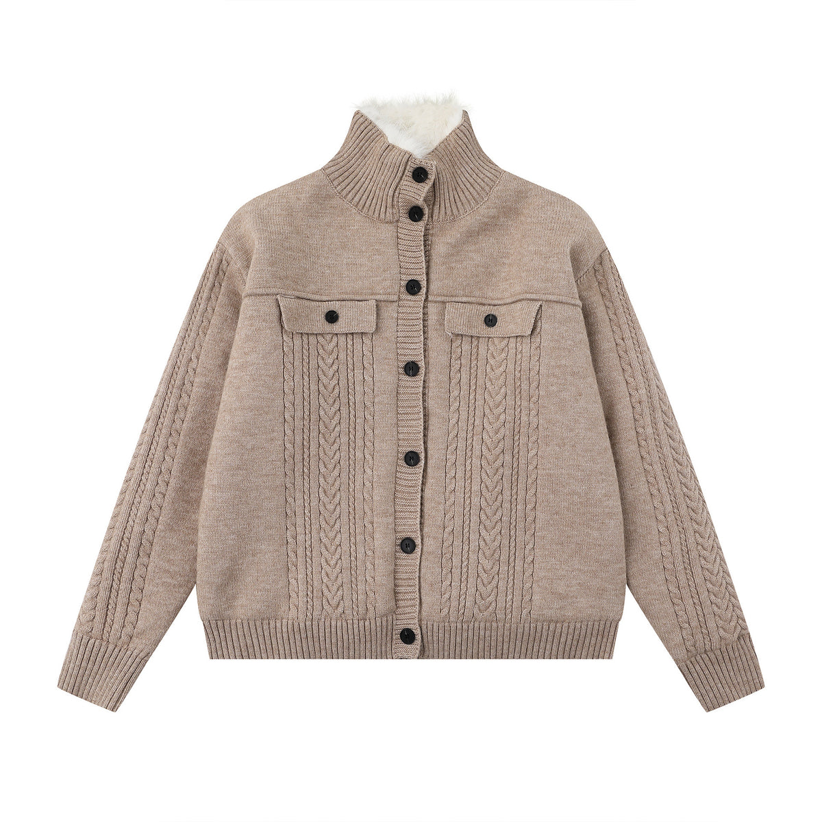 Vintage Fried Dough Twists high neck sweater coat women