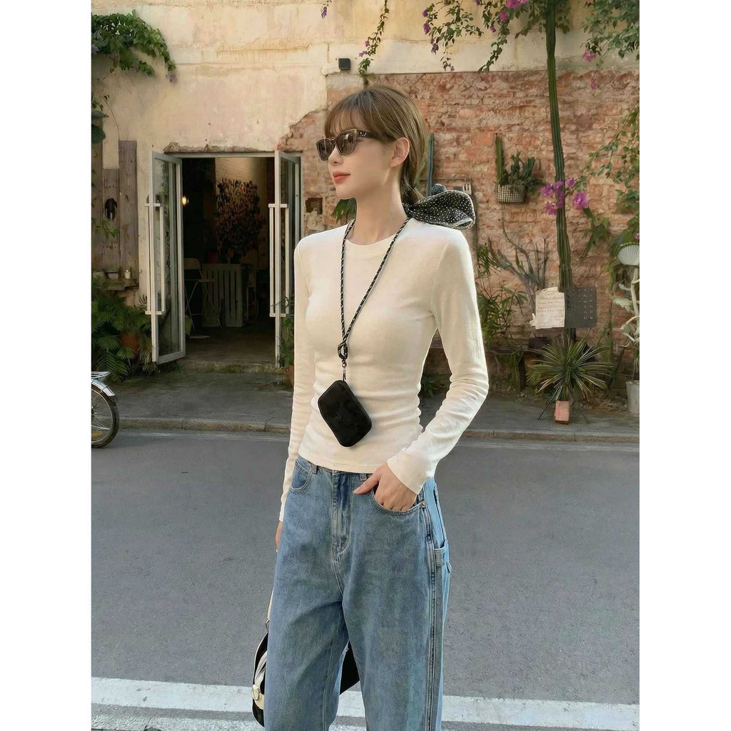 Layered Slim Fit Round Neck Versatile T-Shirt for Women