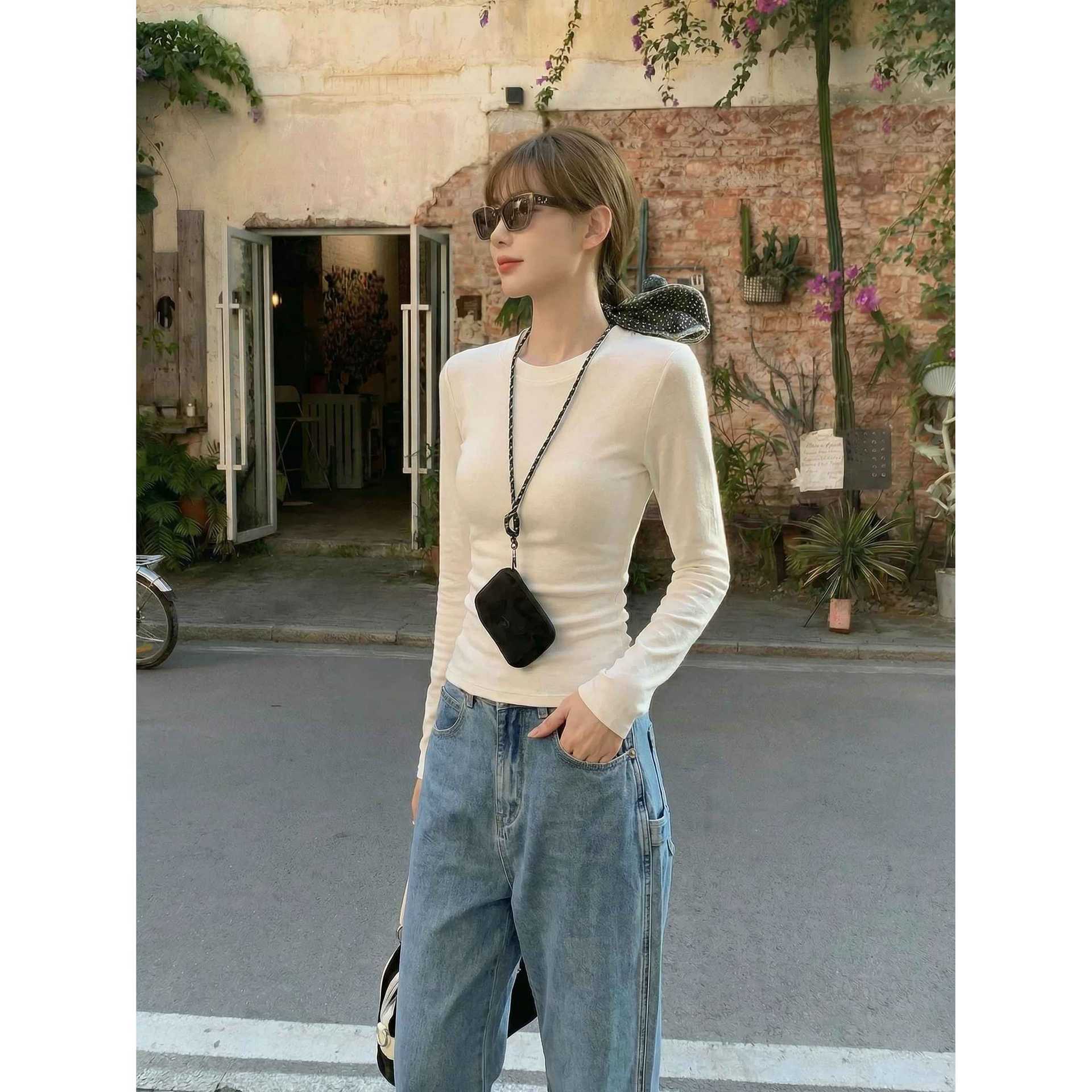 Layered Slim Fit Round Neck Versatile T-Shirt for Women