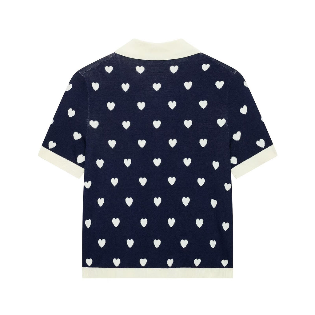 Versatile heart-shaped jacquard knitted polo shirt